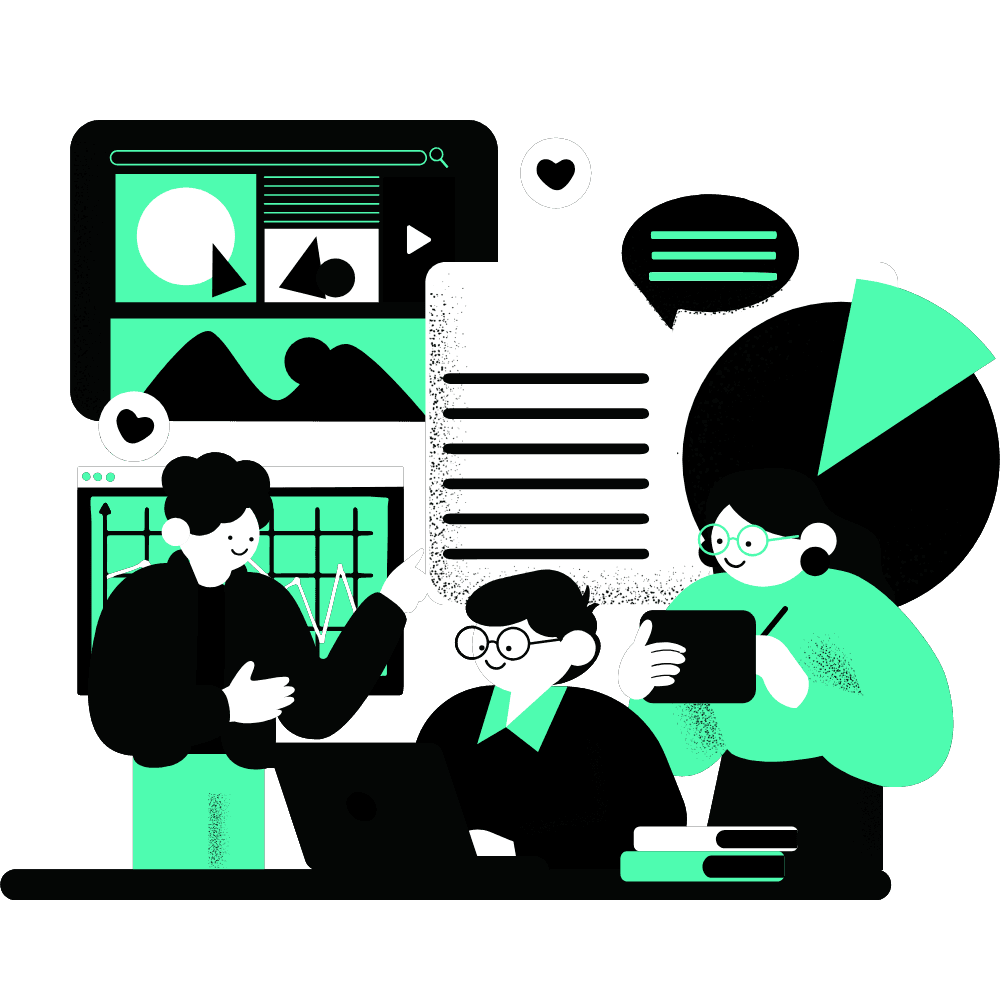 Editorial illustration representing full-stack digital strategy and collaboration